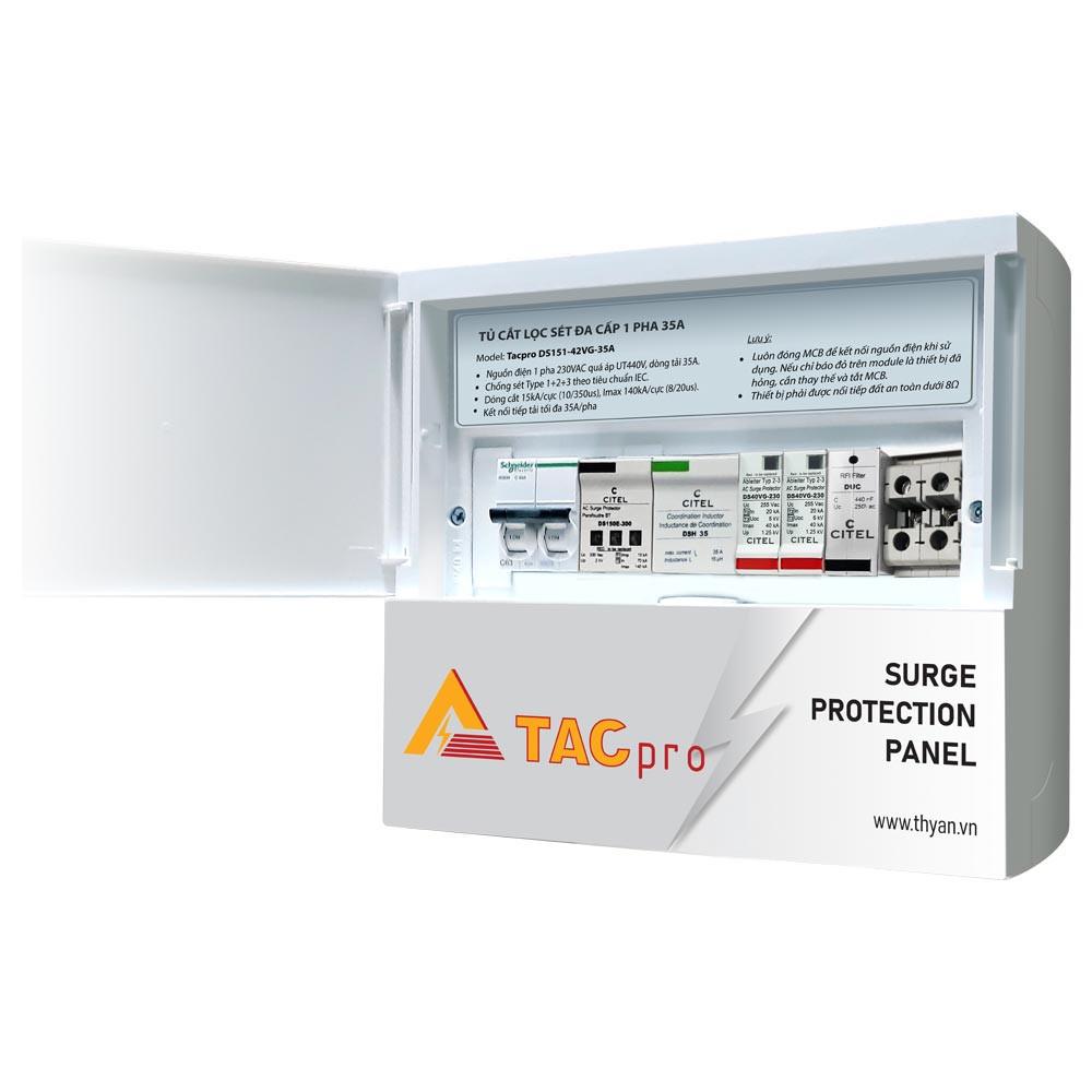 Tủ cắt lọc sét 1 pha PDS251-42VG-32A tích hợp lọc nhiễu